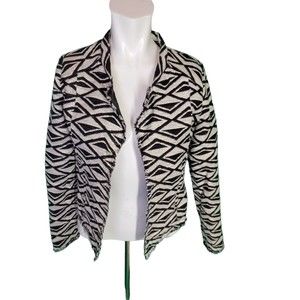 Berenice Metallic Jacket Blazer Geometric Print Black/white/Silver sz 36/2-4